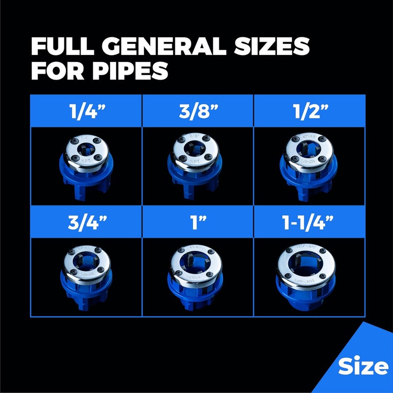 toolant Ratchet Pipe Threader Kit, NPT 1/4" - 1-1/4" Manual Ratcheting Pipe Threader, Portable Pipe Threading Tool Set with 6PCS NPT Dies, Storage Case for Galvanized Aluminum Iron Copper Pipes - Image 5